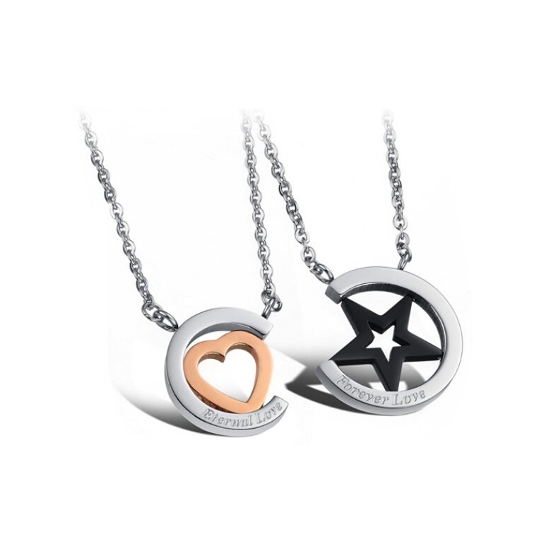 Wholesale Hot selling stainless steel starpeach hearts couples Necklace TGSTN123