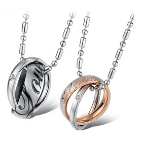 Wholesale Great Gift Love Symbols stainless steel couples Necklace CZ pendants TGSTN048