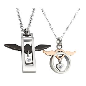 Wholesale Fashion stainless steel lover's jewelry Angel Wings couple Necklace TGSTN052