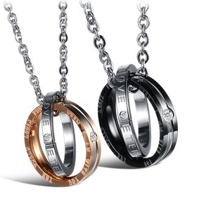 Wholesale Fashion rose gold stainless steel couples Necklace TGSTN041