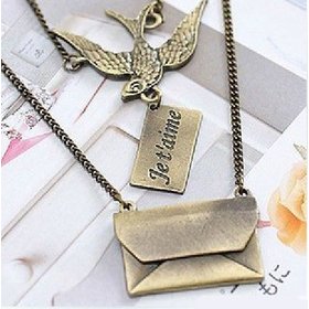 Wholesale Fashioh wholesale jewelry Notification Envelope Owl Magic Pendant Necklace Statement Necklace VGN004