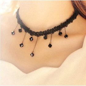 Wholesale Punk Style Lace Choker Long Black Choker Collar Necklace Pendant Jewelry Women Party gift VGN023