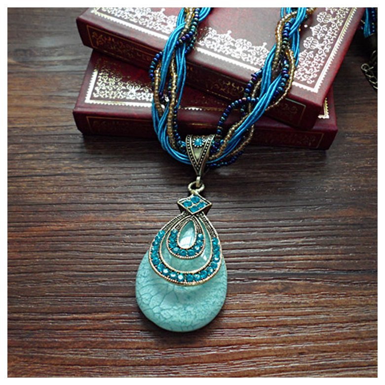 Wholesale Fashion jewelry from China Retro Bohemia Style Necklace Multilayer Beads Chain Crystal Water Drop Design Resin Pendant Necklace VGN029
