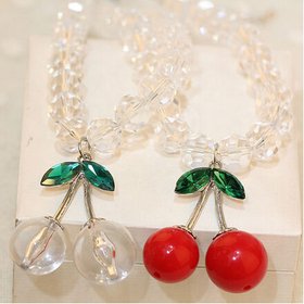 Wholesale Kpop Fashion Cherry Fruits Handmade Beaded Transparent Crystal chic Chain Necklace for woman Aesthetic Jewelry Christmas Gifts VGN031
