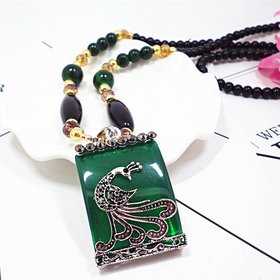Wholesale Bohemian style Geometric Square Necklace elephant and peacock Animal pendant For ladies New Fashion Jewelry VGN061