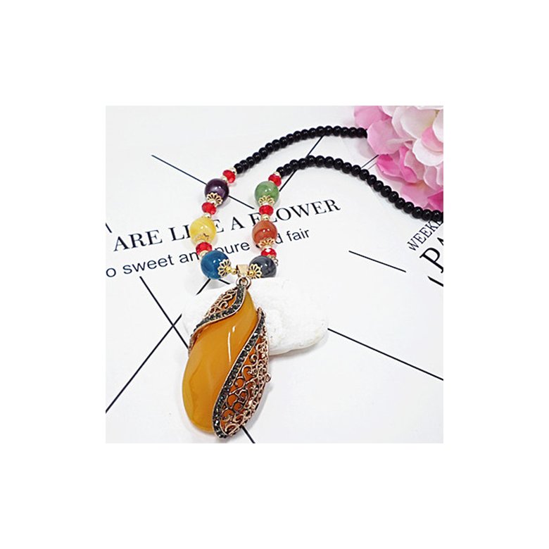 Wholesale Ethnic Jewelry Bohemian Colorful for Women Beads beeswax Pendant Necklace Hollow Pattern Long Pendant Necklace Jewelry VGN062