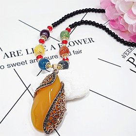 Wholesale Ethnic Jewelry Bohemian Colorful for Women Beads beeswax Pendant Necklace Hollow Pattern Long Pendant Necklace Jewelry VGN062