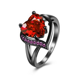 Wholesale New Brand Female Rings With Big red Crystal Zircon Love Jewelry Vintage 14KT Black Gold Wedding party Rings For Women TGCZR148