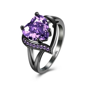 Wholesale Trendy New Brand Female Rings With Big purple Crystal Zircon Love Jewelry Vintage 14KT Black Gold Wedding party Rings For Women TGCZR150