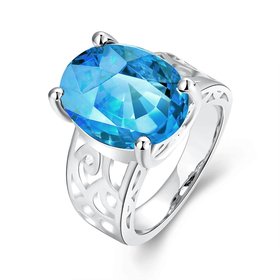 Wholesale Classic Platinum Ring Oval blue Zircon Women Ring Gorgeous Wedding Anniversary Birthday Gift for Wife/Mother/Grandmother TGCZR340