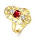 Wholesale Vintage Big Hollow Flower Rings 24K Yellow Gold red Color oval Zircon Rings For Women wedding party Jewelry TGCZR434