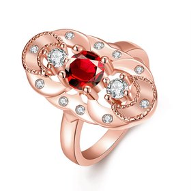 Wholesale Vintage Big Hollow Flower Rings rose Gold red Color oval Zircon Rings For Women wedding party Jewelry TGCZR436