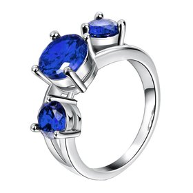 Wholesale Classic Platinum Round blue CZ Ring Luxury Ladies Party engagement wedding jewelry Best Mother's Gift TGCZR085