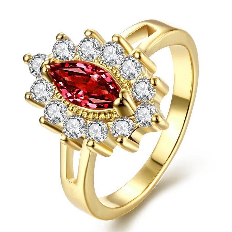 Wholesale Fashion jewelry from China Trendy red flower AAA+ Cubic zircon Ring For Women Romantic Style 24 k Gold color Hot jewelry TGCZR228