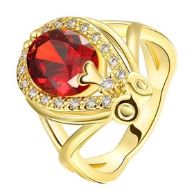 Wholesale Hot selling Red Ruby round Gemstone Wedding zircon Ring For Women Bridal Fine Jewelry Engagement 24k Gold Ring TGCZR243