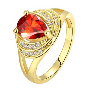 Wholesale Classic Hot selling Red Ruby water drop Gemstone Wedding Ring For Women Bridal Fine Jewelry Engagement 24k Gold Ring TGCZR255