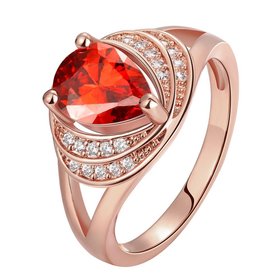 Wholesale Classic Hot selling Red Ruby water drop Gemstone Wedding Ring For Women Bridal Fine Jewelry Engagement Rose Gold Ring TGCZR259