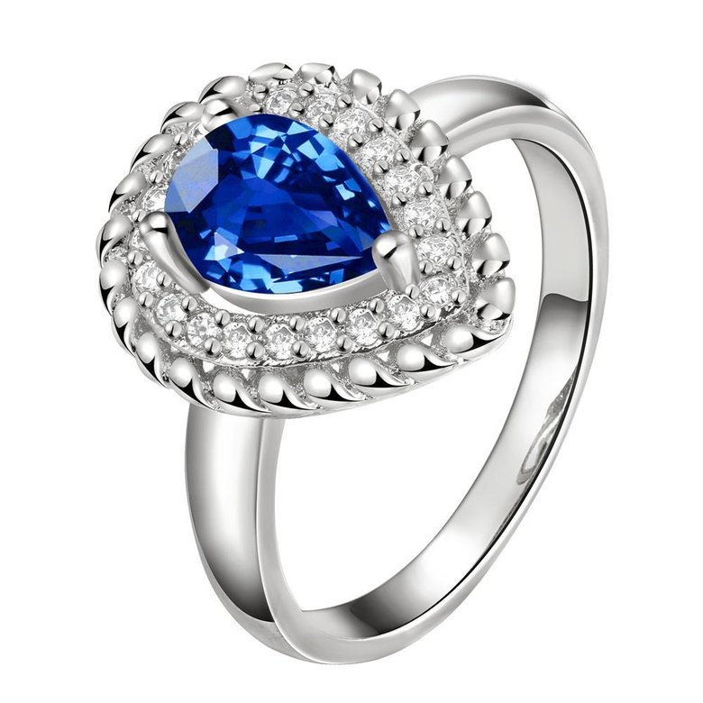 Wholesale Classic Hot selling blue water drop Gemstone Wedding Ring For Women Bridal Fine Jewelry Engagement platinum Ring TGCZR274