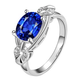 Wholesale Romantic platinum Court style big blue zircon Luxurious Classic Engagement Ring wedding party Ring For Women TGCZR286