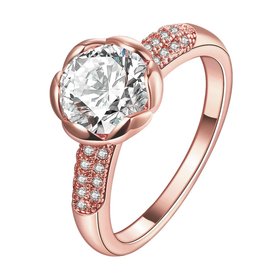 Wholesale Fashion Romantic Rose Gold Plated rose flower white CZ Ring nobility Luxury Ladies Party engagement jewelry Best Mother's Gift  TGCZR290