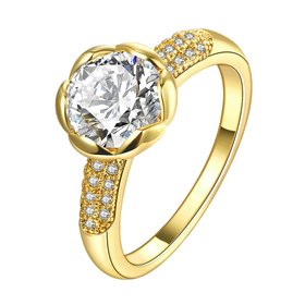 Wholesale Fashion Romantic 24K gold rose flower white CZ Ring nobility Luxury Ladies Party engagement jewelry Best Mother's Gift TGCZR294