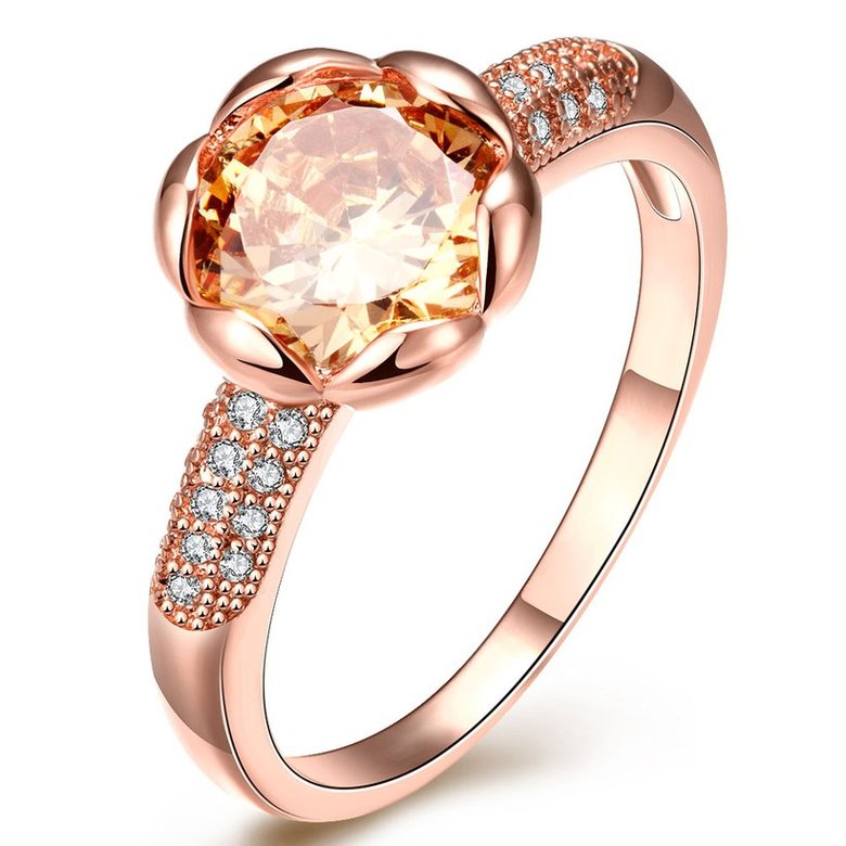 Wholesale Fashion Romantic Rose Gold Plated champagne CZ Ring nobility Luxury Ladies Party engagement jewelry Best Mother's Gift TGCZR018