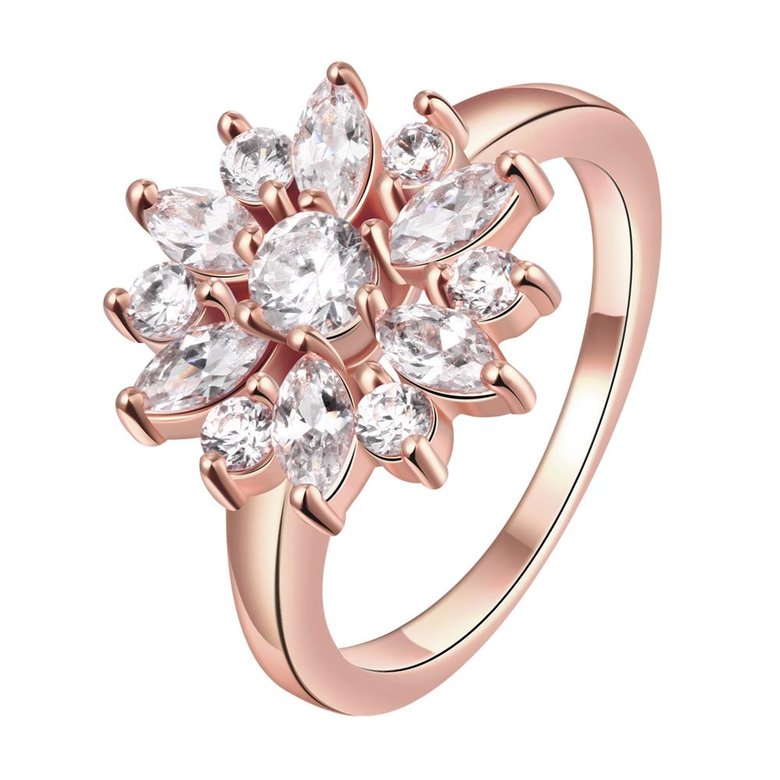 Wholesale Clearance sale New Fashion Wedding Flower Jewelry White Zircon Rose Gold Color Ring Christmas Gifts Elegant Gift TGCZR315