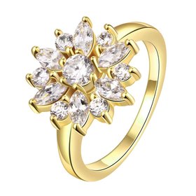 Wholesale Clearance sale New Fashion Wedding Flower Jewelry White Zircon 24k Gold Color Ring Christmas Gifts Elegant Gift TGCZR318