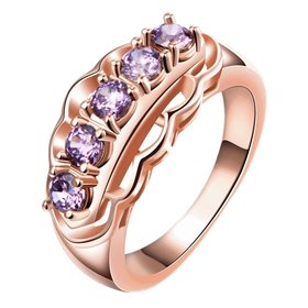 Wholesale Classic Romantic Wedding Bridal rose gold Rings For Women With purple Dazzling Crystal Cubic Zircon Engagement Rings TGCZR320