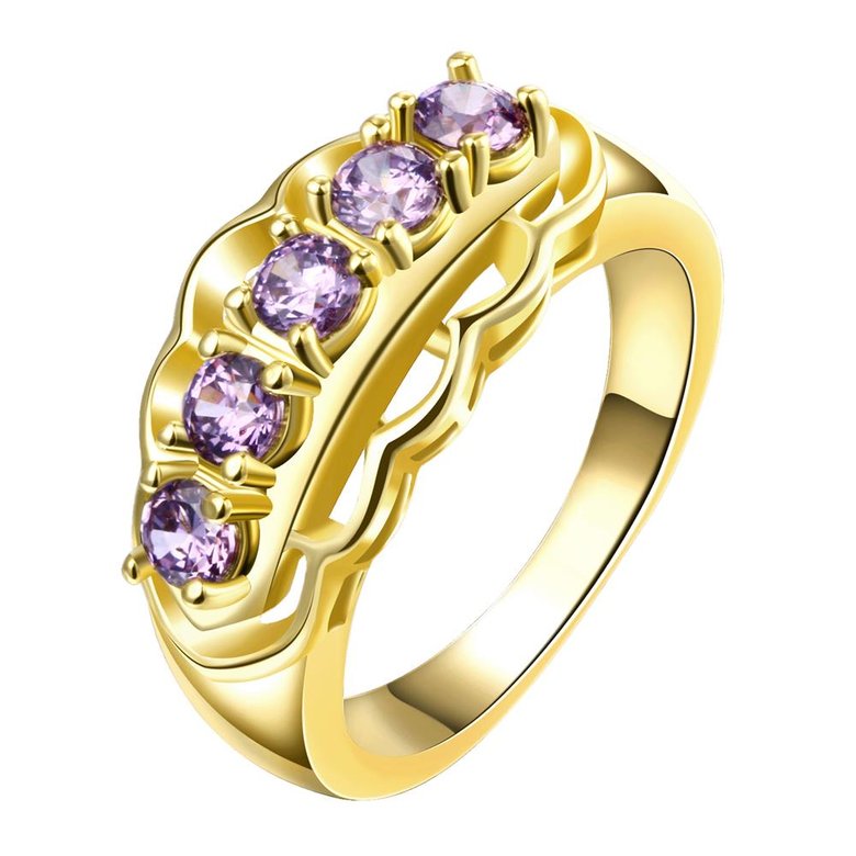Wholesale Classic Romantic Wedding Bridal 24k gold Rings For Women With purple Dazzling Crystal Cubic Zircon Engagement Rings TGCZR324