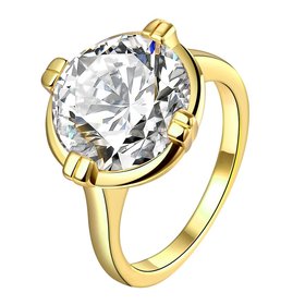 Wholesale Engagement 24K gold Finger Ring for Women Big round Stone Clear Zirconia Rings Crystal Statement Fine Jewelry Female Gifts  TGCZR332