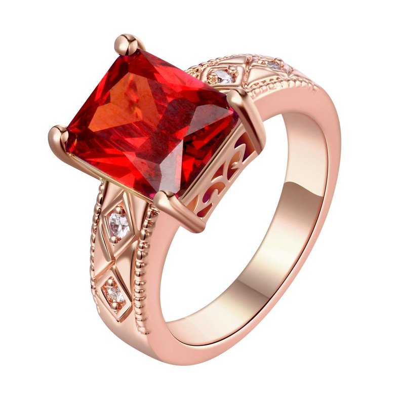 Wholesale European Fashion rings from China for Woman Party Wedding Gift Red square AAA Zircon rose Gold Ring TGCZR442