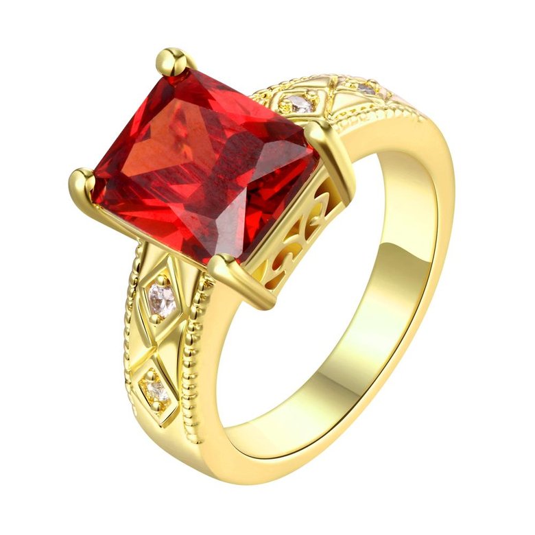 Wholesale European Fashion rings from China for Woman Party Wedding Gift Red square AAA Zircon 24K Gold Ring TGCZR443