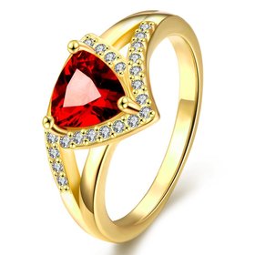 Wholesale Classic 24K Gold Geometric Red triangle Ring 5A CZ Zirconia Wedding Jewelry  Engagement for Women Gift TGCZR456