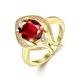 Wholesale European and American Ring Plated 24K Gold color Love water drop Red Crystal Proposal Ring for Women Jewelry Engagement Ring TGCZR461