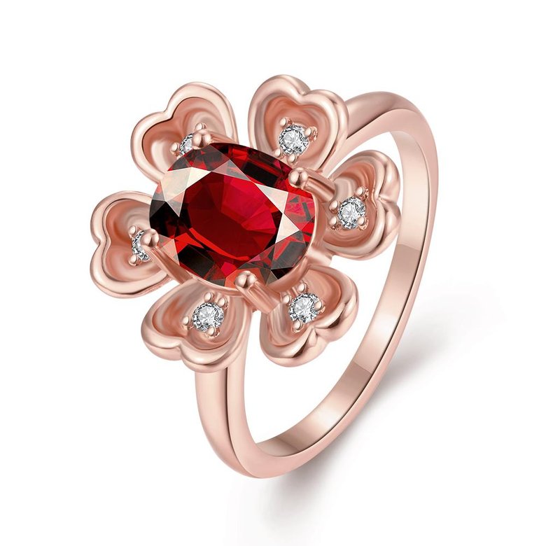 Wholesale New Luxury Flower Design Red&white Crystal Rings For Women Creative rose Gold Color Ring Wedding Anniversary Jewelry TGCZR480