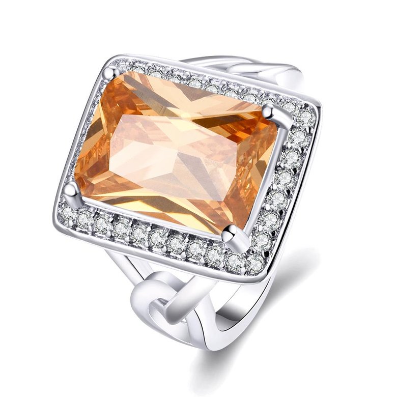 Wholesale Classic Platinum Square Large champagne Gem Rings Bohemian Style Wedding Ring for Women Party Engagement Jewelry  TGCZR041