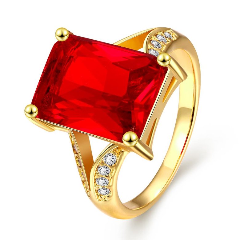 Wholesale ring series Classic 24K Gold Plated red big square Zirconia Luxury Ladies Party wedding jewelry Best Mother's Gift TGCZR043