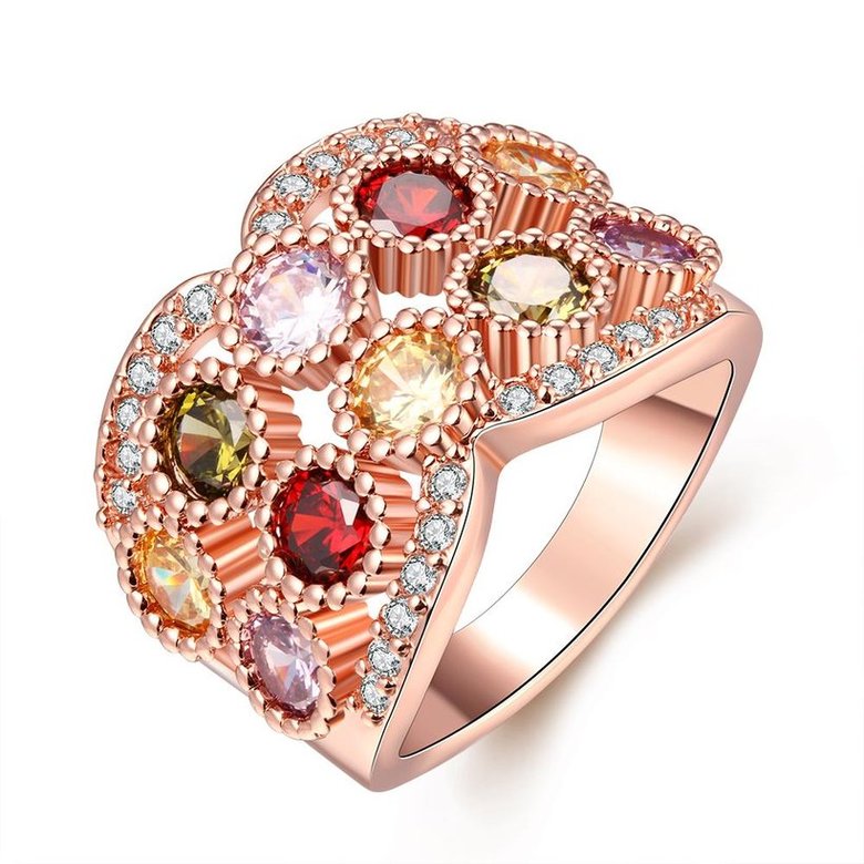 Wholesale Classic Rose Gold Multicolor CZ Ring Band for Daily Accessory For Women Elegant wedding Valentine's Day Gift Hot Selling TGCZR012
