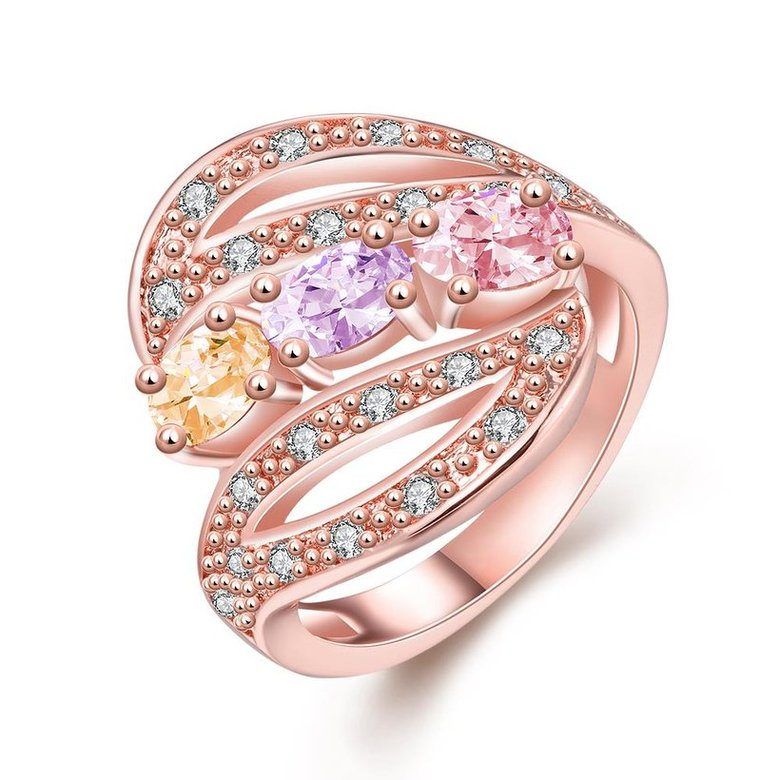 Wholesale Unique Design Top Sale Rose Gold hollow rings Color Colorful AAA Zircon Wedding bijoux Flower Rings Jewelry For Women Gift Party TGCZR132