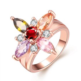 Wholesale Unique Design Top Sale Rose Gold Color Colorful AAA Zircon Wedding bijoux Flower Rings Jewelry For Women Gift Party TGCZR137