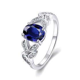 Wholesale Romantic Platinum Geometric blue CZ Ring  For Women Rings Engagement Gemstone Fine Jewelry TGCZR183