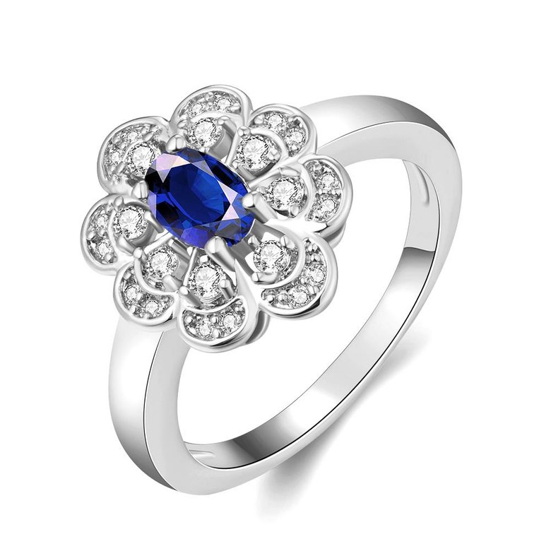 Wholesale Fashion Classic platinum round flower blue CZ Stone Exaggeration Party Rings wedding Jewelry TGCZR207
