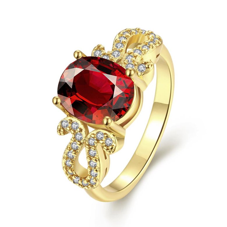 Wholesale Trendy Hot selling Red Ruby round Gemstone Wedding zircon Ring For Women Bridal Fine Jewelry Engagement 24k Gold Ring TGCZR252