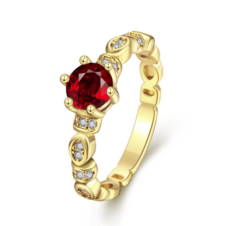 Wholesale Fashion jewelry from China Trendy round red AAA+ Cubic zircon Ring  For Women Romantic Style 24 k Gold color Hot jewelry TGCZR325