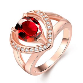 Wholesale Fashion Romantic Rose Gold Plated heart shape red CZ Ring nobility Luxury Ladies Party wedding jewelry Mother's Gift TGCZR020