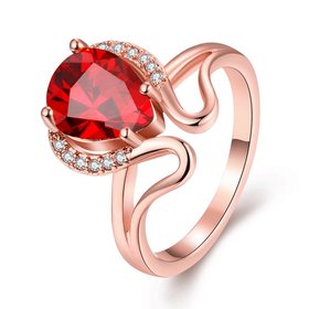 Wholesale European and American Ring Plated Rose Gold Love water drop Red Crystal Proposal Ring for Women Jewelry Engagement Ring TGCZR364