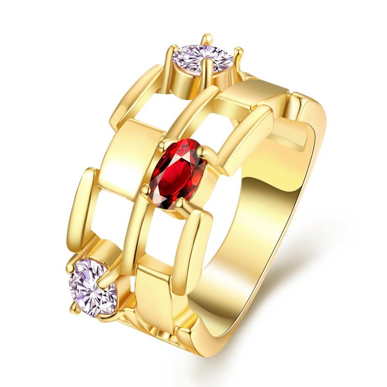 Wholesale Classic 24K Gold Round red/white CZ hollow Ring Luxury Ladies Party engagement wedding jewelry Best Mother's Gift TGCZR488