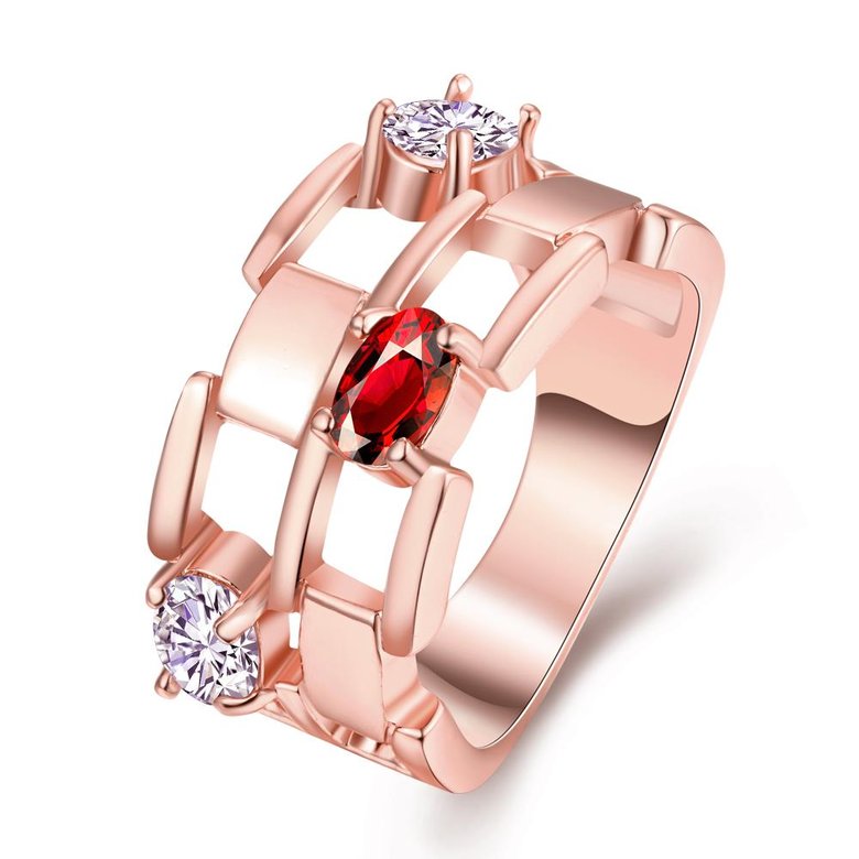 Wholesale Trendy Rose Gold Geometric hollow Red and white CZ Ring for women Fashionr Wedding rings CZ Crystal Jewelry TGCZR036