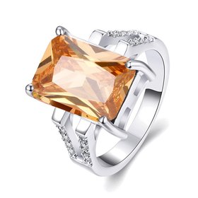 Wholesale Classic Platinum Square Large champagne Gem Rings Bohemian Style Wedding Ring for Women Party Engagement Jewelry  TGCZR042